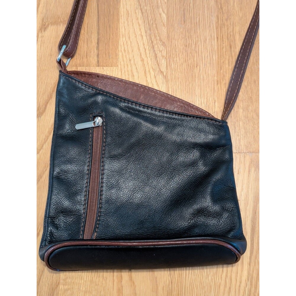 Vtg Borse in Pelle Italian Leather Crossbody Bag-Black/Brown-Softest Quality!